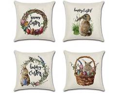 Yeelight Set di 4 federe per cuscini pasquali coniglietto con uova colorate, motivo camion vintage, primavera, felice Pasqua, in cotone, lino, decorazione per la casa, 45,7 x 45,7 cm B