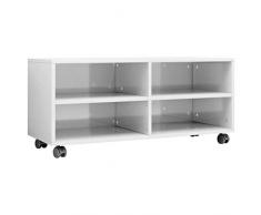 vidaXL Mobile TV con Ruote e Scomparti Aperti Robusto Elegante Armadietto Basso Multimediale Credenza Bianco Lucido 90x35x35 cm in Truciolato