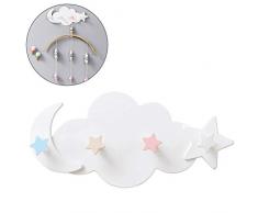 Julyfun Ganci da parete, con nuvole, ganci autoadesivi per parete e carta da parati per camera dei bambini, mensola da parete, appendiabiti per bambini, ganci autoadesivi senza forare con 4 ganci