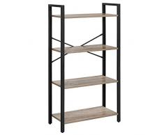 VASAGLE Libreria a 4 Ripiani, Scaffale Portaoggetti con Struttura in Acciaio, Altezza di 120 cm, per Soggiorno, Ufficio, Studio, Corridoio, Stile Industriale, Greige e Nero LLS060B02