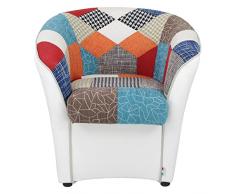 Totò Piccinni Poltrona POZZETTO Imbottita Artigianale in Ecopelle e Tessuto Patchwork Design Made in Italy (Party/Ecopelle Bianco)