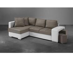 Dafne Italian Design Divano Letto angolare 2 posti con penisola a Sinistra. Similpelle Bianco, Tessuto Marrone (cm. 267 x 158 x 88h)