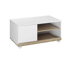 HOMCOM Carrello Porta TV con 1 Anta e Vani Aperti in Legno, Mobile per TV Piatta fino 42 con Ruote, Bianco, 80x45x39.5cm