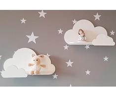 Happy Woody - Set di 2 Mensola da parete per cameretta dei bambini, effetto fluttuante, in legno, decorazione per cameretta dei bambini, decorazione da parete