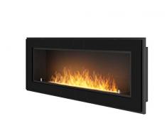 Camino a Bioetanolo Da Incasso a Parete Con Vetro Protettivo Incluso Telaio Nero Semi-Opaco In Acciaio Inox (120cm)