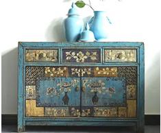 Credenza Cassettiera Comò cinese vintage shabby-chic orientale coloniale in legno di pino