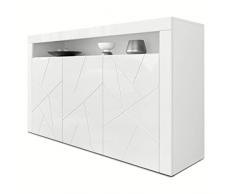 Vladon Madia Valencia, Mobile a 3 ante e 1 vano a giorno, Bianco opaco/Bianco High Gloss Elemento 3D Struttura/Bianco High Gloss (155 x 92 x 40 cm)