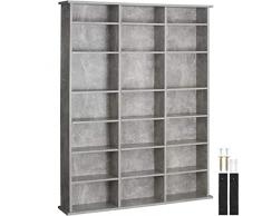 tectake 800860 Scaffale Verticale per CD, 18 Ripiani Regolabili in Altezza, Costruzione Stabile e Sicura, Dispositivo Anticaduta, Libri Documenti Archivio (Grigio Calcestruzzo)