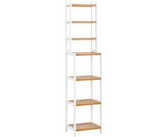 Homfa Mensola Bagno in Bambù con 7 Ripiani Scaffale in Bambù Mensola Cucina Scaffale Angolare Scaffale Bagno Scaffale Alto 160x36x28 cm (Naturale+Bianco)