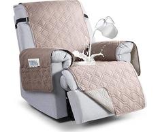 LINGKY Copripoltrona 1 Posto con Braccioli, Copridivano Impermeabile per Poltrona Relax Reclinabile Elettrica Reversibile Copri Divano Antiscivolo Antimacchia AntiGraffio (Cachi,Piccolo)