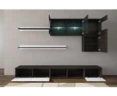 Home innovazione - Mobile soggiorno - Parete da soggiorno con LED, finiture bianco laccato e wengé, dimensioni: 250 x 190 x 42 cm di profondità