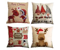 Gspirit Buon Natale Bellissimo Babbo Alce 4 Pack Cuscini per divani Decorativo Cotone Biancheria Cuscino copricuscini Divano Caso Federa per Cuscino