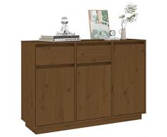 Festnight Credenza Soggiorno, Credenza Cucina, Mobiletto Multiuso, in Legno Massello di Pino Miele 110x34x75 cm