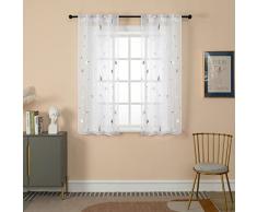 GIRASOLE HOME® Coppia Tende Voile Filtranti Fantasia Stelle Argentate Tenda Bianca per Interni con Tasca e Passanti Nascosti 2 Pannelli (Stelle Argento, 70x145cm)