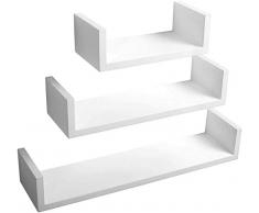 WOLTU Mensola da Muro Scaffale a Parete Decorazione per Cameretta Ufficio Libreria CD/Dvd Legno MDF 3 Pezzi Diametri Diversi Bianco RG9311ws