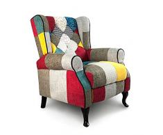 Mediawave Store - Poltrona in Tessuto Patchwork Reclinabile, Sedia, Poltrona, Relax, Imbottita con Poggiapiedi, Reclinabile, con Braccioli, Modello Pacifica