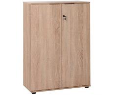 BAKAJI Armadio Archivio documenti 2 ante, Mobile Mobiletto Di Ufficio Modulo Scaffale 3 Ripiani, per Casa, Ufficio, Studio, Carte, Portadocumenti, Con Chiave Chiusura a Serratura (Rovere Naturale)