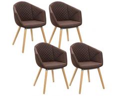 WOLTU BH89dbr-4 Sedie da Pranzo Design retrò Poltroncina per Soggiorno Sala D'attesa Cucina Ristorante Sgabello Poltrona con Schienale Braccioli Tessuto di Lino Gambe di Faggio Marrone 4 Pezzi