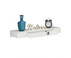 Relaxdays 10021906_49 Mensola da Parete con Cassetto, Design, Profondità 25 cm, per Soggiorno, Cameretta, Bianco