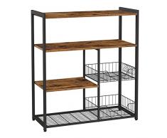 VASAGLE Scaffale per Microonde con 2 Cesti in Rete Metallica, Scaffale da Cucina con Piano d’Appoggio, Ripiani e Ganci, 80 x 35 x 95 cm, Marrone Vintage KKS96X