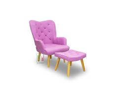 Sedieshop Poltrona Patchwork Relax Con poggiapiedi pouf sgabellino Gambe in Legno Imbottita in tessuto Modello LISA (Pink)