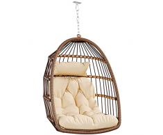 YITAHOME Sedia a Dondolo Carico Massimo 150kg Poltrona Sospesa da Giardino con Cuscini, Struttura in Rattan Robusta Sedia Amaca Appesa con Catena e Gancio a S per Interni ed Esterni, Marrone & Beige