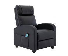 HOMOPIV Poltrona Massaggiante Riscaldante Reclinabile, Poltrona relax reclinabile, Poltrona reclinabile con 8 Punti di Massaggio e Telecomando, Poltrona relax manuale, Ecopelle, Nero
