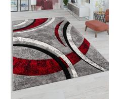 Tappeto Salotto Pelo Corto Vintage Contorni Rifilati A Mano Effetto 3D, Dimensione:200x290 cm, Colore:Grigio-Rosso