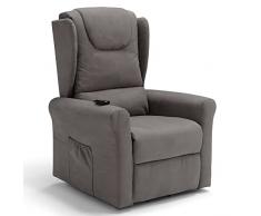 REDÒKASA Detroit poltrona relax in tessuto con doppio motore movimento elettrico con funzione alzapersona, reclinabile e posizione TV (Grigio)