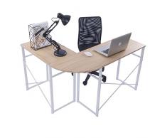 WOLTU® TSG24hei Scrivania Angolare a Forma di L Tavolo da Studio PC Computer Ufficio Lavoro Scaffale in Acciaio Legno