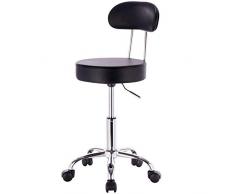 eSituro Sgabello Girevole con Ruote Sgabelli Scrivania Estetica con Schienale Sedia Ufficio Regolabile in Ecopelle per Studio Medico Parrucchiere Nero SBST0181