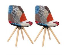 WOLTU BH52mf-2 Sedie Sala da Pranzo Sgabello con Schienale Senza Braccioli in Tessuto di Lino Gambe di Legno Moderno Patchwork 2 Pezzi