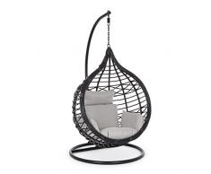 Decorspace Poltrona a dondolo sospesa Amirantes per giardino e veranda in rattan con cuscino (Big, Black)