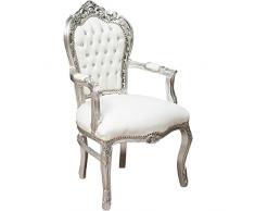 ITALUX MORE LIGHT Poltrona Barocco - Stile Luigi XIV° - Sedia in Mogano Argento e Eco Pelle Bianca