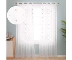 Deconovo Tende Trasparenti in Voile Ricamate per Soggiorno Moderne con Occhielli 140x280cm Lino 2 Pannelli