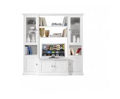 Mar.c.a. Design - Composizione di Porta TV, Credenza e Vetrina Soggiorno Elegante in Legno di Pioppo Color Bianco Opaco - Mobile Soggiorno, Arte Povera Made in Italy - Misura 225x50x225h