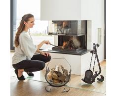 Relaxdays 10022292 Set Attrezzi Camino in Acciaio, 4 Pezzi, con Paletta, Scopetta e Attizzatoio, Stile Antico, Nero