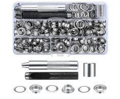 120 Kit Occhiello Passacavi Grommet Rondelle, Occhielli di Metallo Strumento Set, Occhiello Anelli Passacavo con Strumenti Installazione Kit per Telone Tessuto Tenda Fai da Te