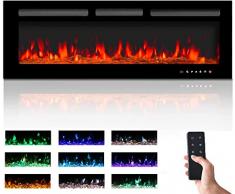 M.C.Haus Camino Elettrico Touch Screen Pannello in Vetro con Inserto a Fiamma Colorata Riscaldatore a Parete Telecomando con Crystal LogSet,900W/1800W (127 cm, NERO)