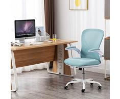 DYHOME Sedia da Ufficio Ergonomica, Sedia da Scrivania, Sedia Braccioli Pieghevoli 90° Sedia Girevole Poltrona Regolabile in Altezza, Seduta e Schienale in Rete Respirante, per Ufficio Studio (Blu)