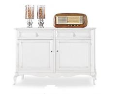 Mar.c.a. Design - Credenza Soggiorno, Legno di Pioppo Bianco Elegante, Credenza Arte Povera, Mobile Soggiorno Made in Italy con 2 Ante Battenti e 2 Cassetti - Mis. 145x49x116h