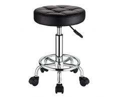 HMTOT Rotondo Sgabelli PU Pelle Sedile Altezza Regolabile Sgabello Girevole Con Ruote Nero