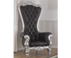 Simone Guarracino Luxury Design Poltrona Regina stile Barocco Moderno trono foglia argento ecopelle nera bottoni Crystal Sw