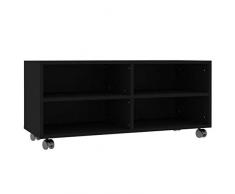 Tidyard Mobile TV Moderno con Ruote in Truciolato Nero/Grigio,Mobile Porta TV Soggiorno,Mobile Porta TV con Ruote,Mobile TV con Ruote,Porta TV con Ruote,Mobile TV Moderno,Porta TV Moderno 90x35x35 cm