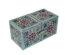 Portagioielli Ciondoli Souvenir Oggetti Preziosi Anello Spilla Collana Orecchini Orologio Scrigno da Donna o Ragazza Contenitore Regalo con Cassetto In Legno Laccato Intarsiato e Madreperla Con Design Fiore Rosa
