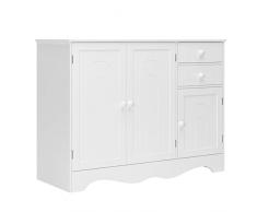 HOCSOK Credenza Cucina, Armadio Moderno con 3 Ante e 2 Cassetti, Mobile Portaoggetti, Bianco Buffet per Cucina, Soggiorno, Sala da Pranzo, Legno, 40 x 105 x 78 cm