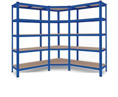 Kesser MASKO® Sistema di 3 scaffali metallici 1 scaffale angolare e 2 scaffali per magazzino - 15 ripiani pannelli MDF - scaffalatura da officina da 2625 kg - scaffalatura da cantina, garage