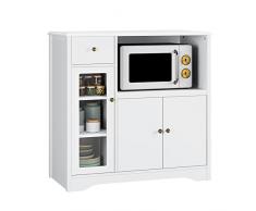HOCSOK Credenza Microonde Cucina, Credenza Soggiorno Moderno, Armadietto da Terra con 3 Ante, adatto per Cucina, Soggiorno, Bianco, 90x40x82cm