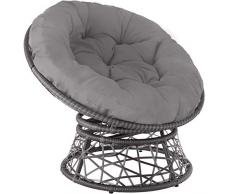 TecTake 800797 Poltrona Rotonda in Rattan Girevole, Cuscino Rotondo, Sedia a Dondolo, Arredamento Giardino, Arredo da Esterno Terrazzo - Disponibile in Diversi Colori (Grigio)