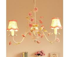 Paese rustico salotto lampadari paralume in tessuto floreale foglia in metallo con rosa in ceramica camera da letto lampada a sospensione Bar Contatore Sala da pranzo lampadario illuminazione Fixtures moderno White and Pink